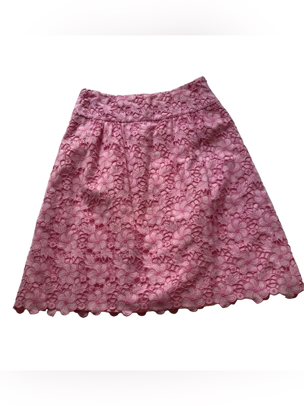 Lilly Pulitzer Pink Floral Cutwork Lace Scalloped A-Line Skirt Cotton Size 2